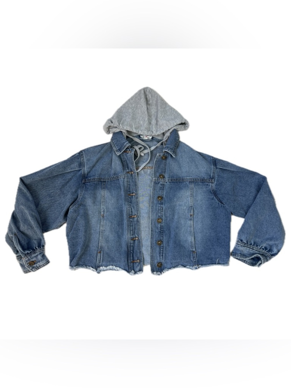 Denim Jean Jacket with Gray Hood